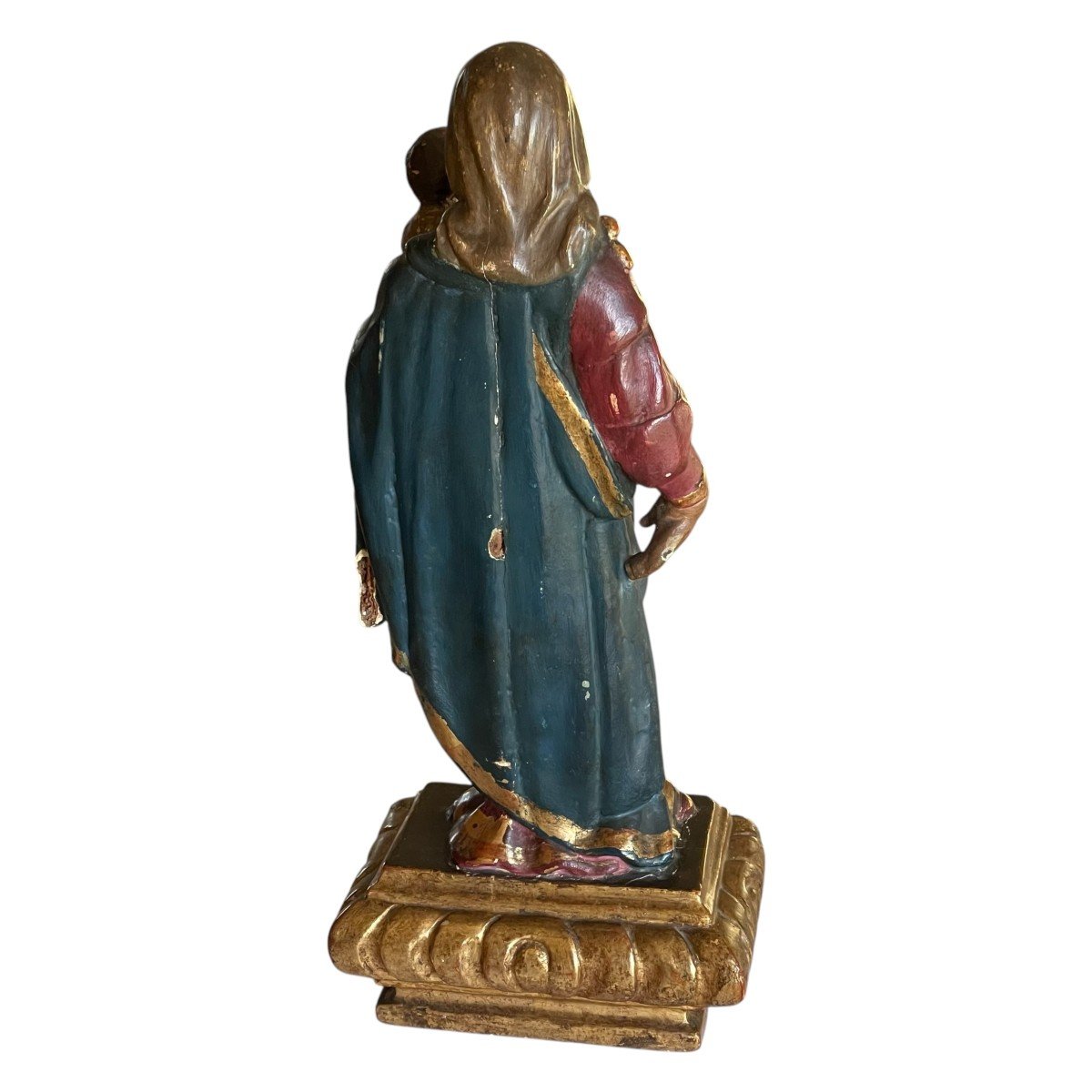 Vierge à l'Enfant En Bois Polychrome et dorure  XVIIIème-photo-3