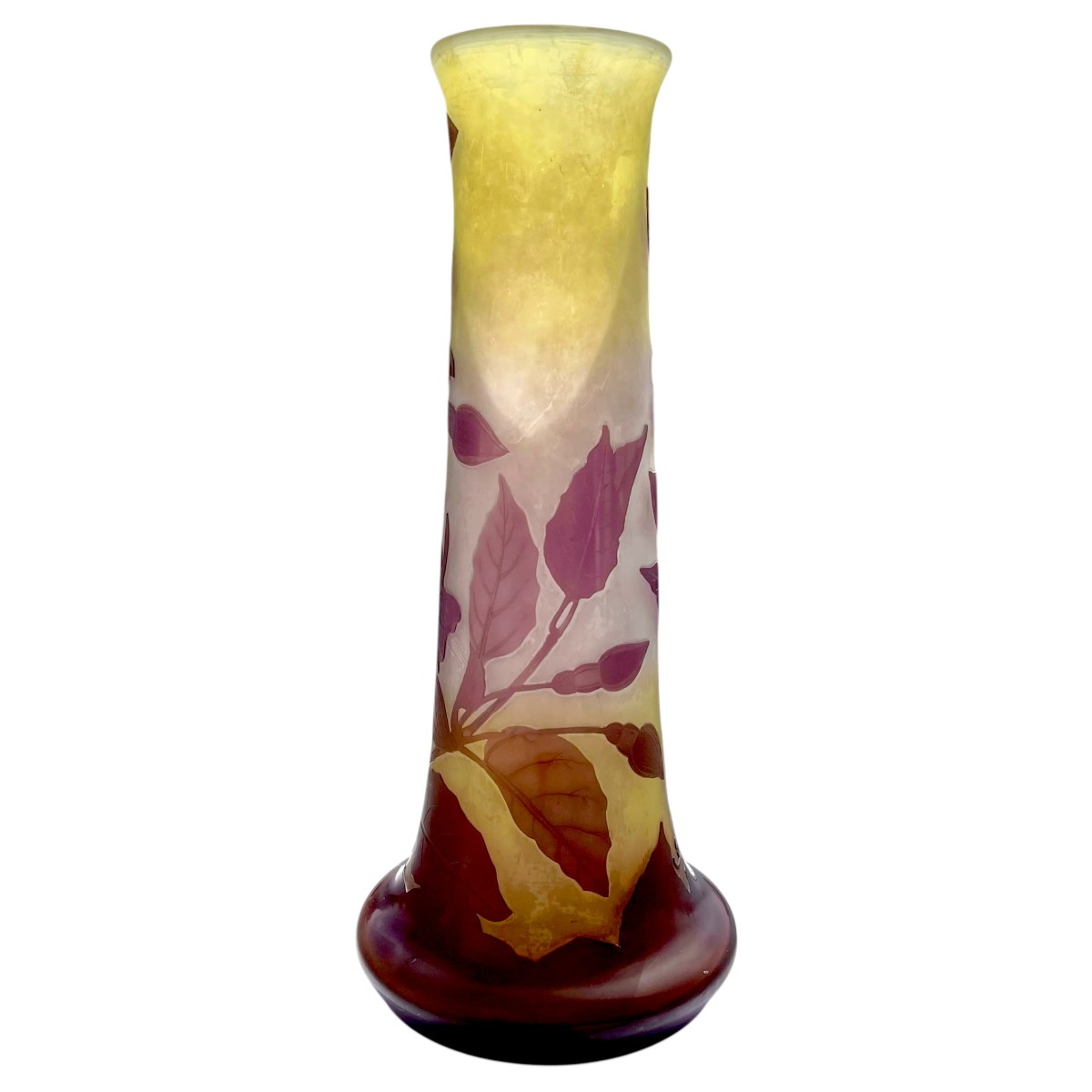 Vase Gallé à pied d'éléphant décor de fushia - hauteur 34 cm-photo-3