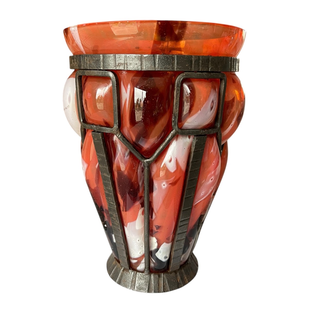 Art Deco Lorraine Vase, Wrought Iron Frame - Daum-photo-2