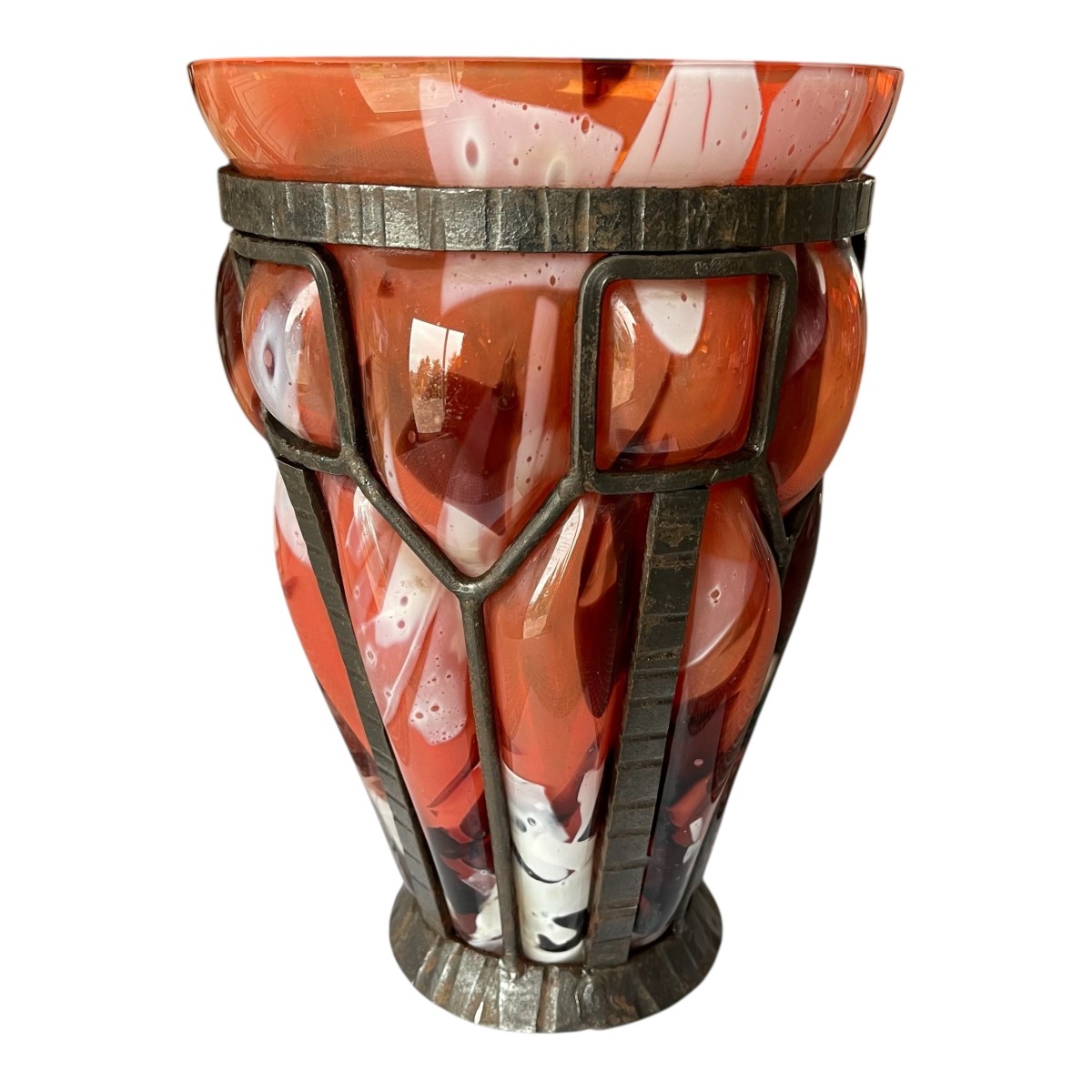 Art Deco Lorraine Vase, Wrought Iron Frame - Daum-photo-3