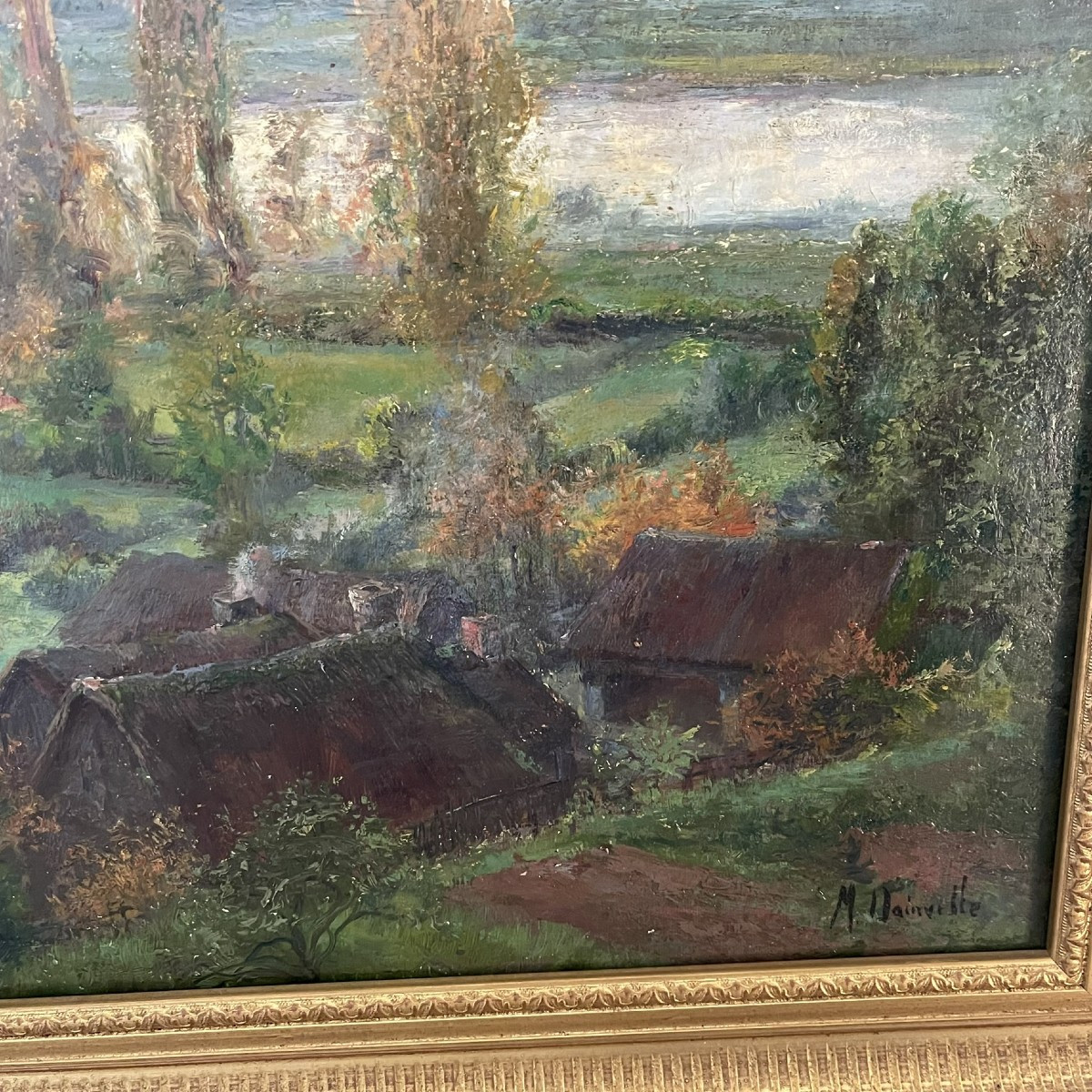 Paysage de campagne signé Maurice Dainville - huile sur toile-photo-3