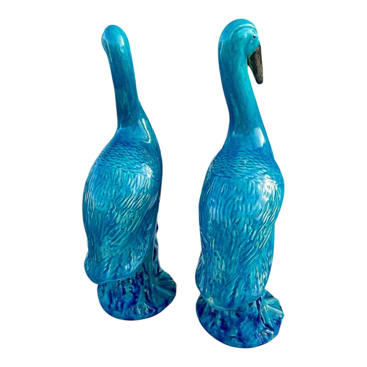Pair Of Shiwan Ceramic Cranes Or Herons - China-photo-2