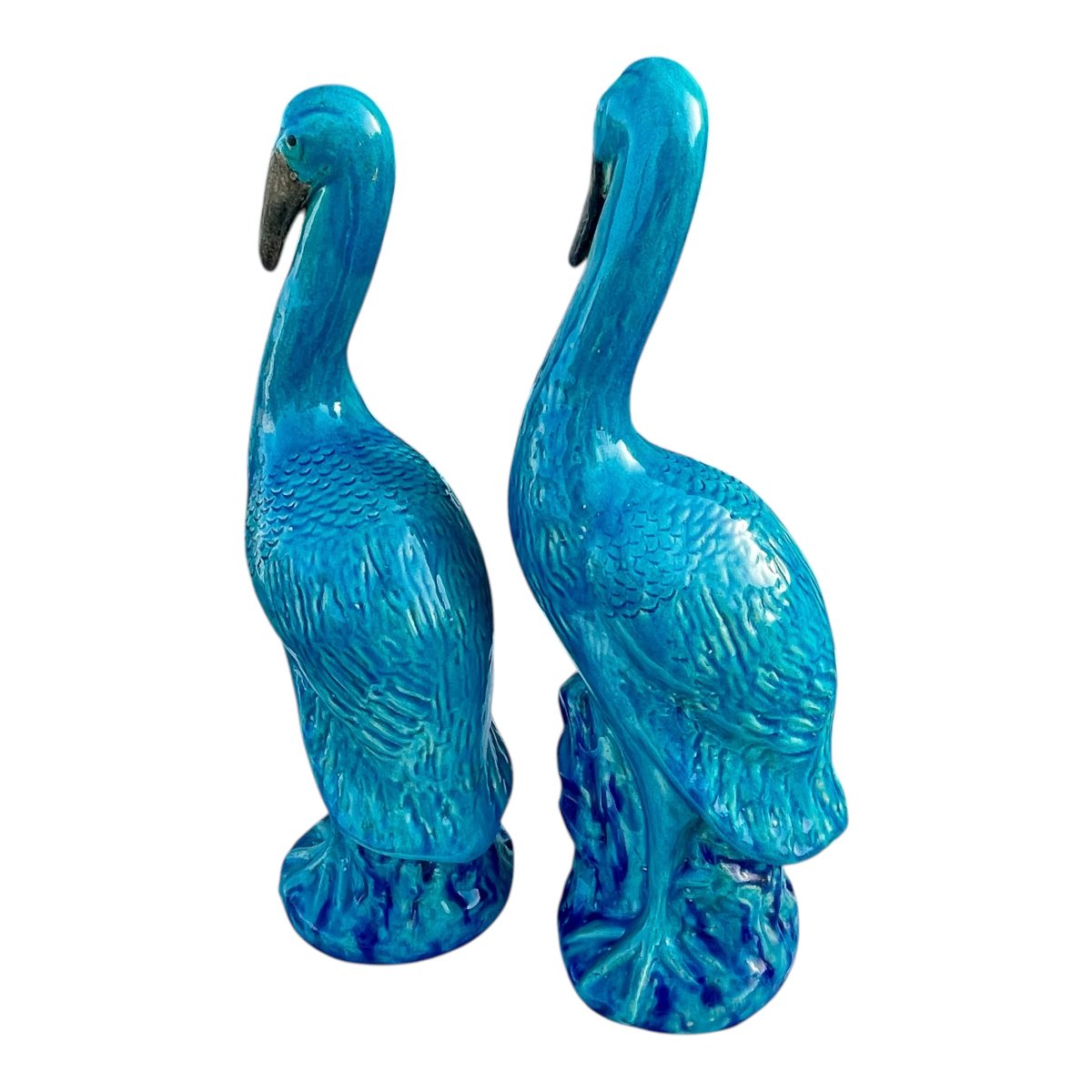 Pair Of Shiwan Ceramic Cranes Or Herons - China-photo-3
