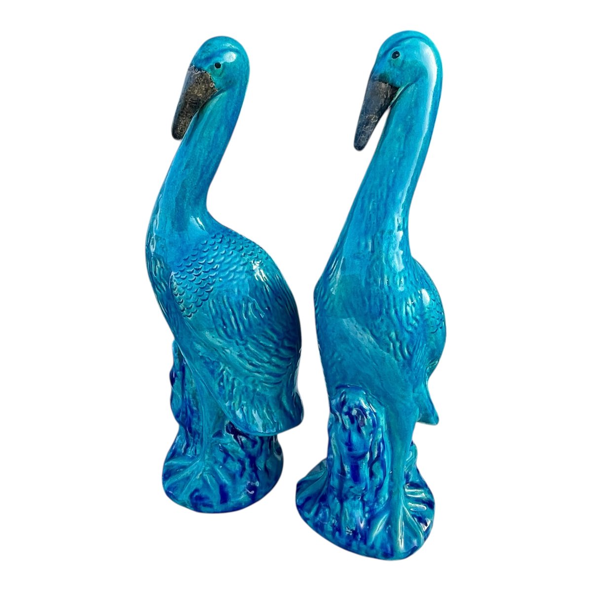 Pair Of Shiwan Ceramic Cranes Or Herons - China-photo-4