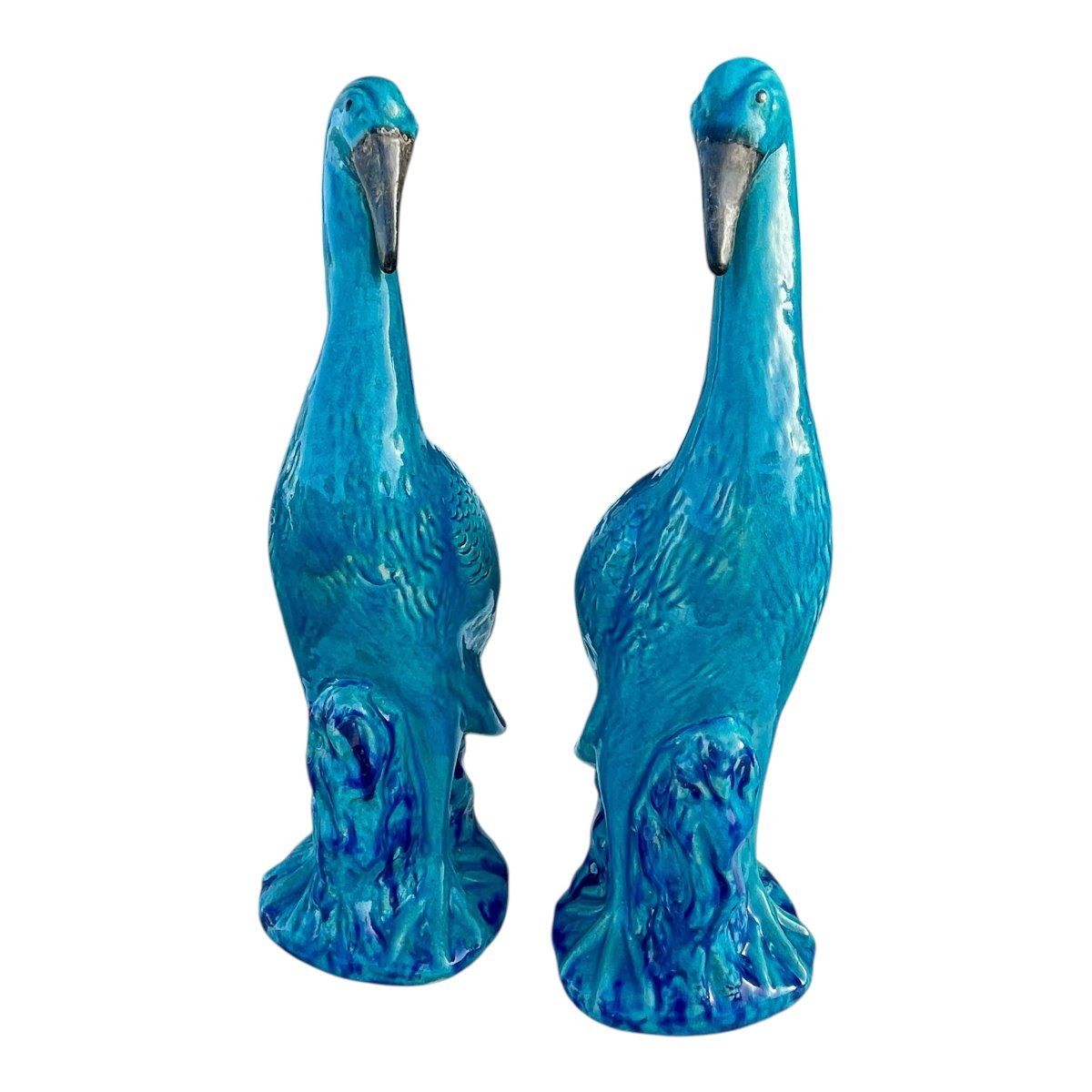 Pair Of Shiwan Ceramic Cranes Or Herons - China-photo-1