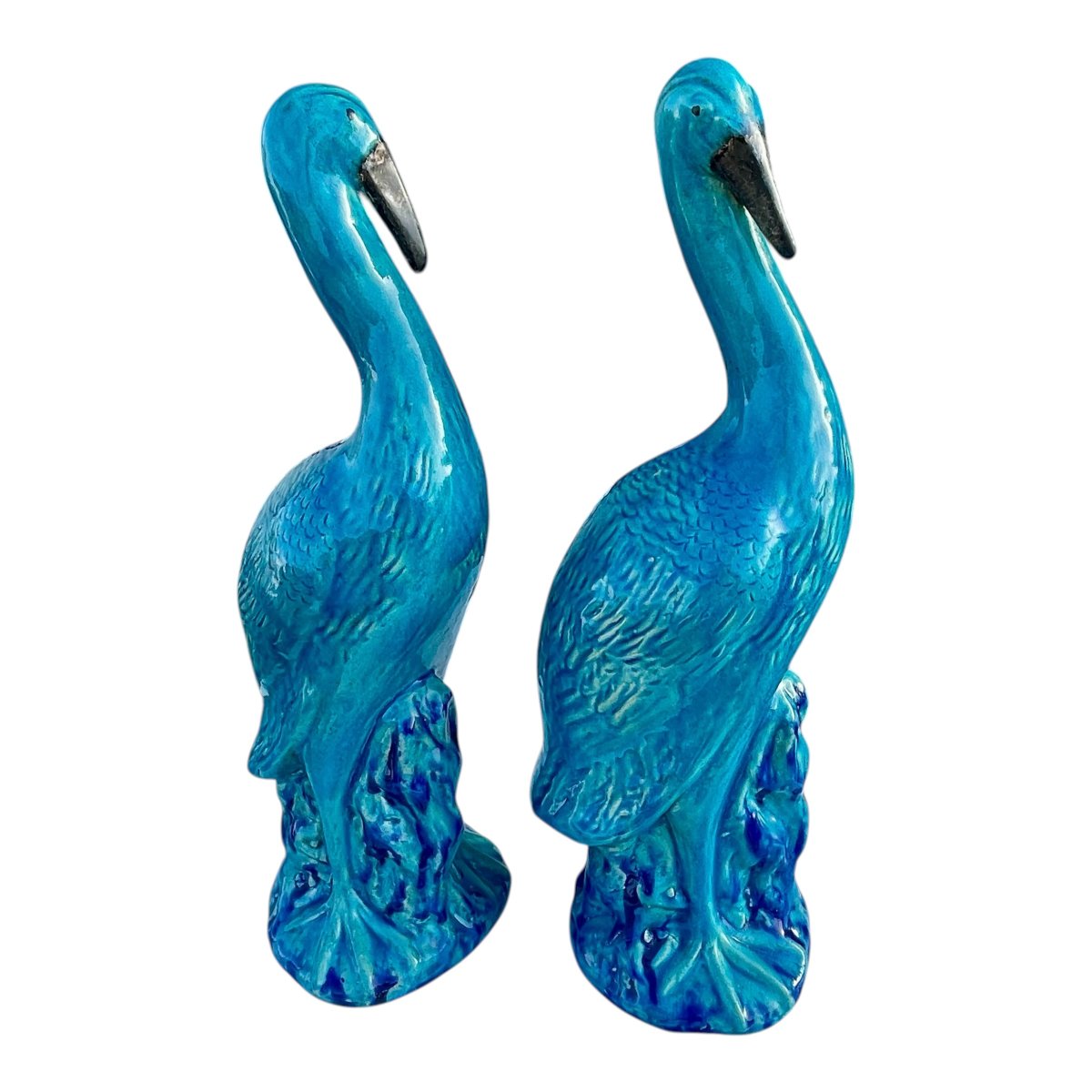 Pair Of Shiwan Ceramic Cranes Or Herons - China-photo-2