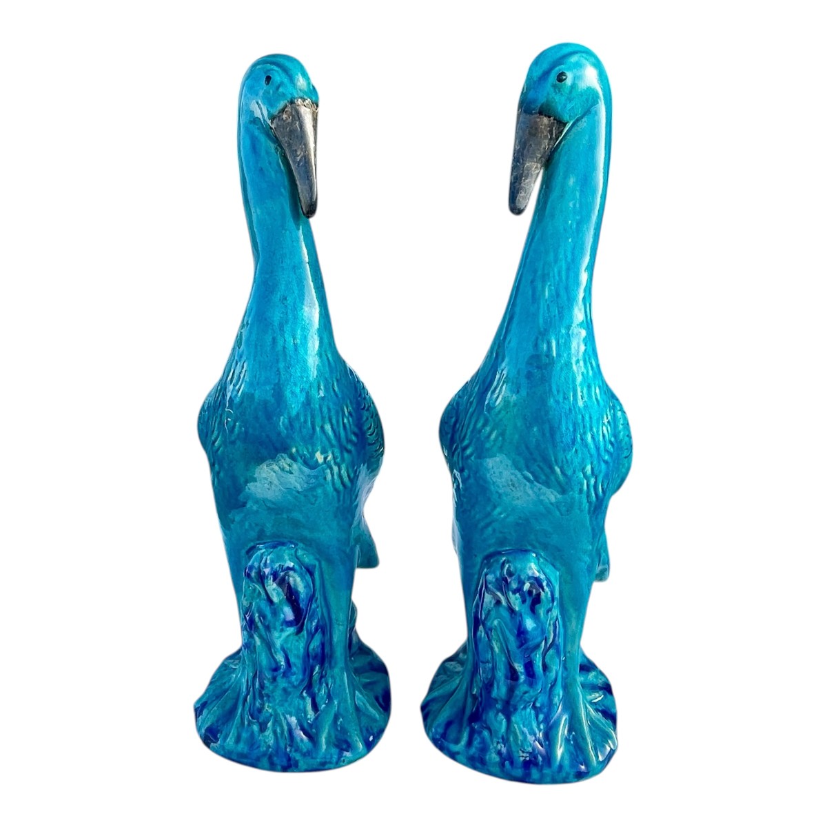 Pair Of Shiwan Ceramic Cranes Or Herons - China