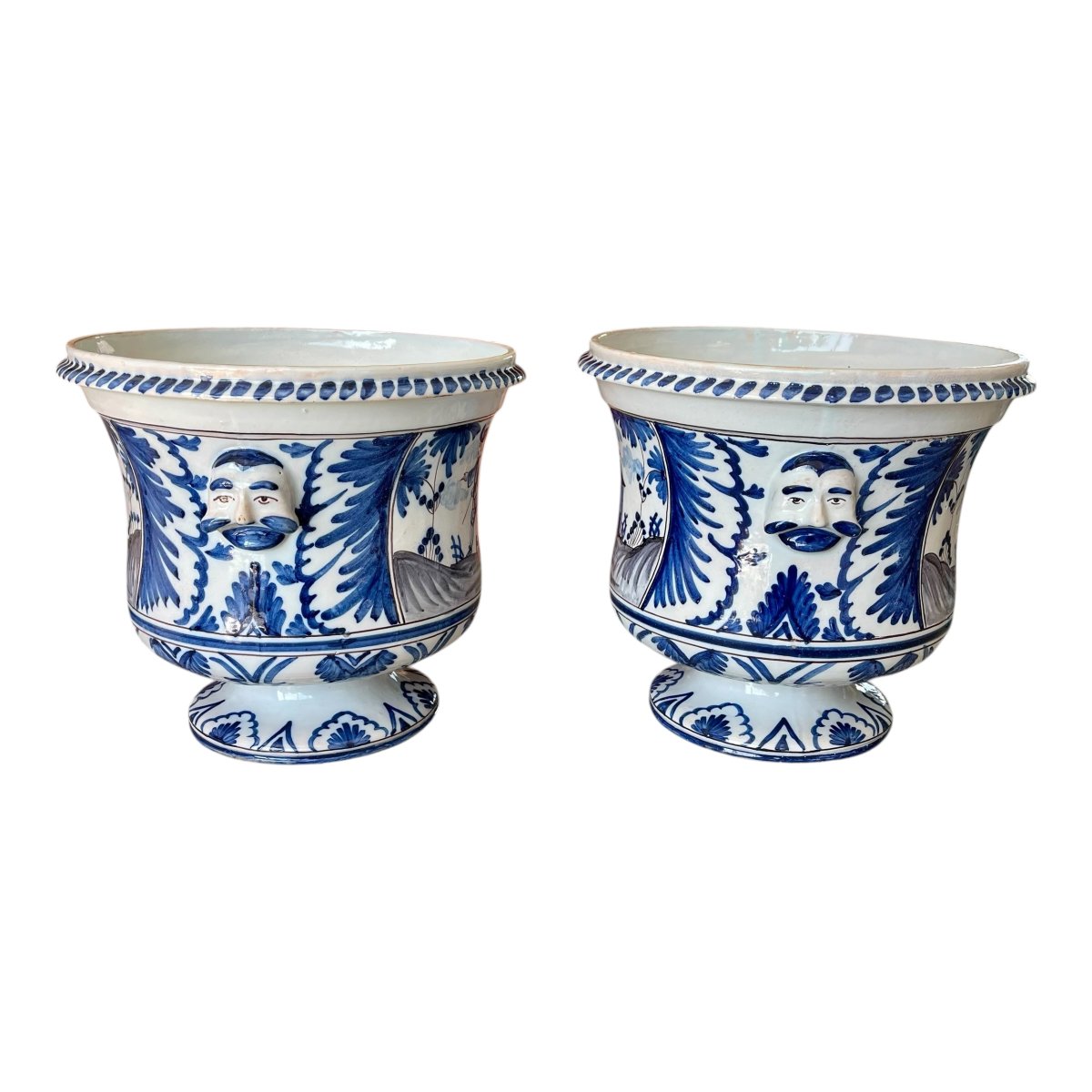 Paire de cache-pots en faïence de Desvres style Nevers.-photo-3