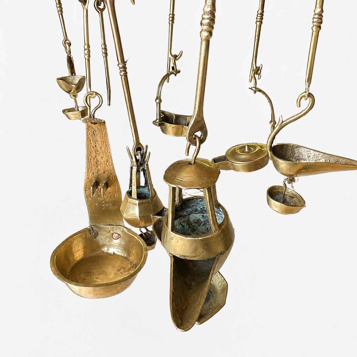 Hanging Wrought-iron Kitchen Set With Oil Lamps, Late 19th Century-photo-2