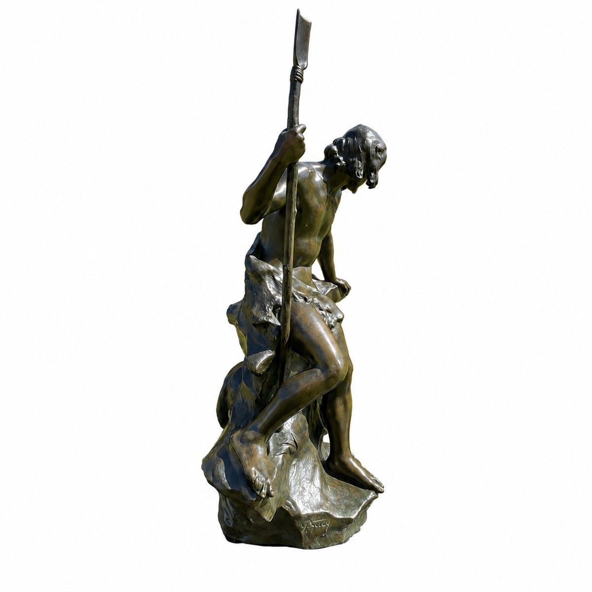 The Shepherd And His Sheep By Paul Gasq - Barbedienne Cast Iron - Height 78 Cm-photo-2