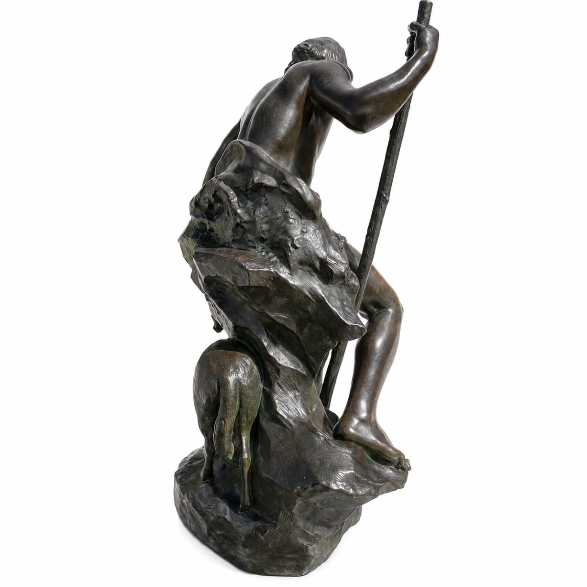 The Shepherd And His Sheep By Paul Gasq - Barbedienne Cast Iron - Height 78 Cm-photo-3