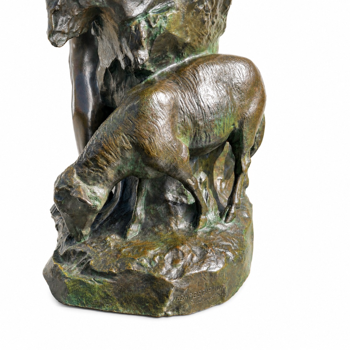 The Shepherd And His Sheep By Paul Gasq - Barbedienne Cast Iron - Height 78 Cm-photo-2