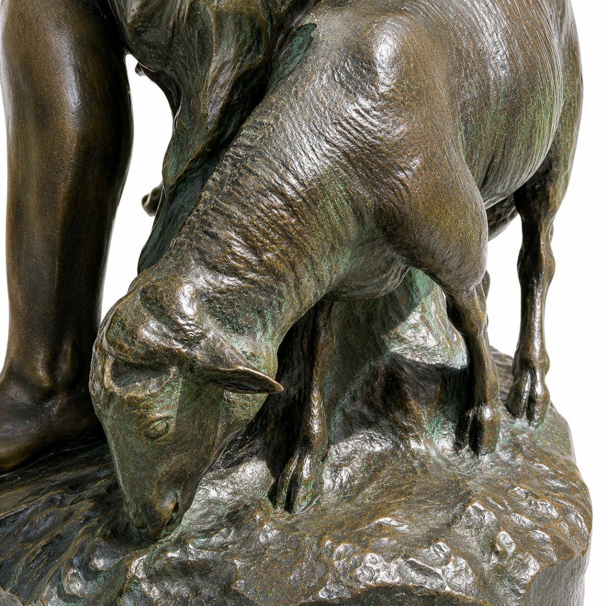 The Shepherd And His Sheep By Paul Gasq - Barbedienne Cast Iron - Height 78 Cm-photo-4