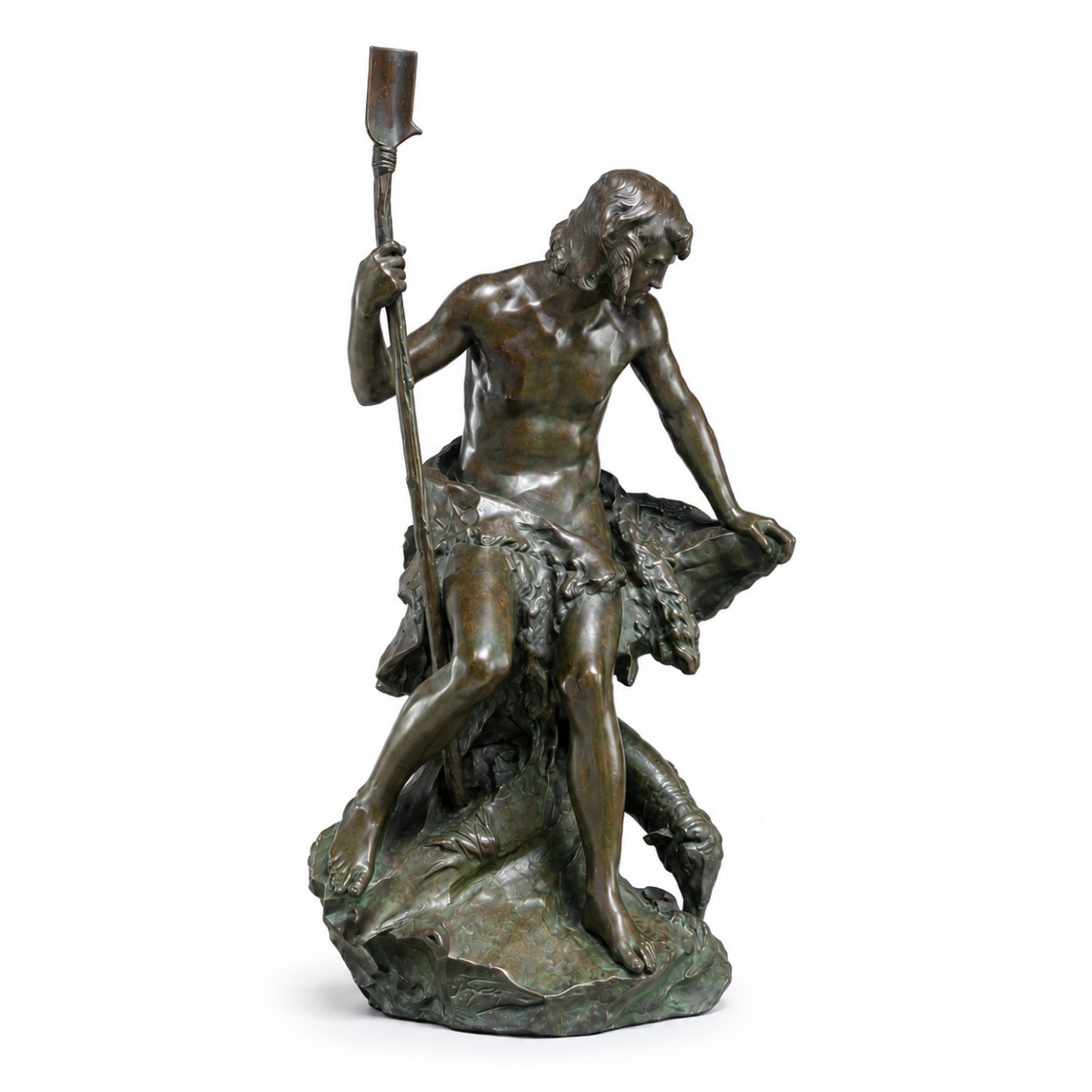 The Shepherd And His Sheep By Paul Gasq - Barbedienne Cast Iron - Height 78 Cm