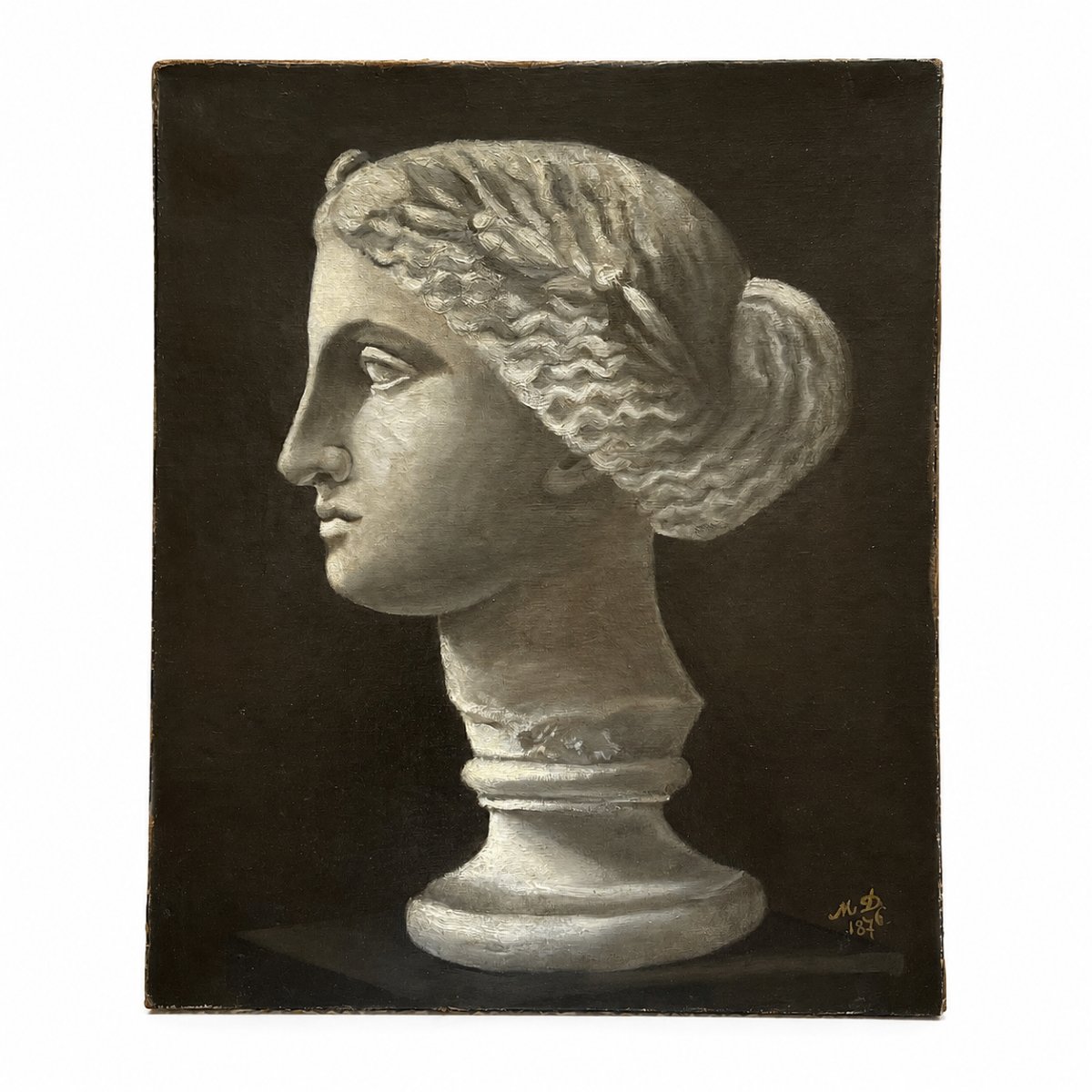 Buste antique féminin en grisaille - huile sur toile XIXème siècle