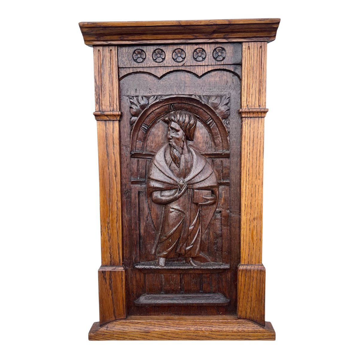 Carved Wooden Religious Panels—three Holy Apostles—19th Century-photo-3