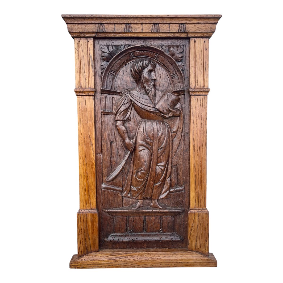 Carved Wooden Religious Panels—three Holy Apostles—19th Century-photo-4