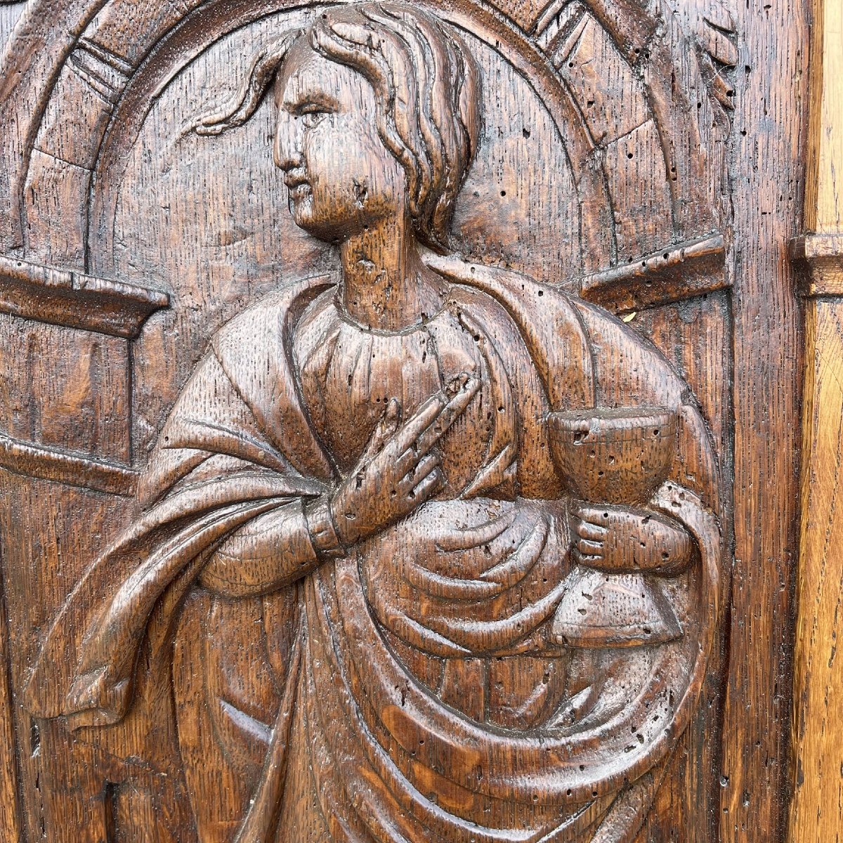 Carved Wooden Religious Panels—three Holy Apostles—19th Century-photo-3