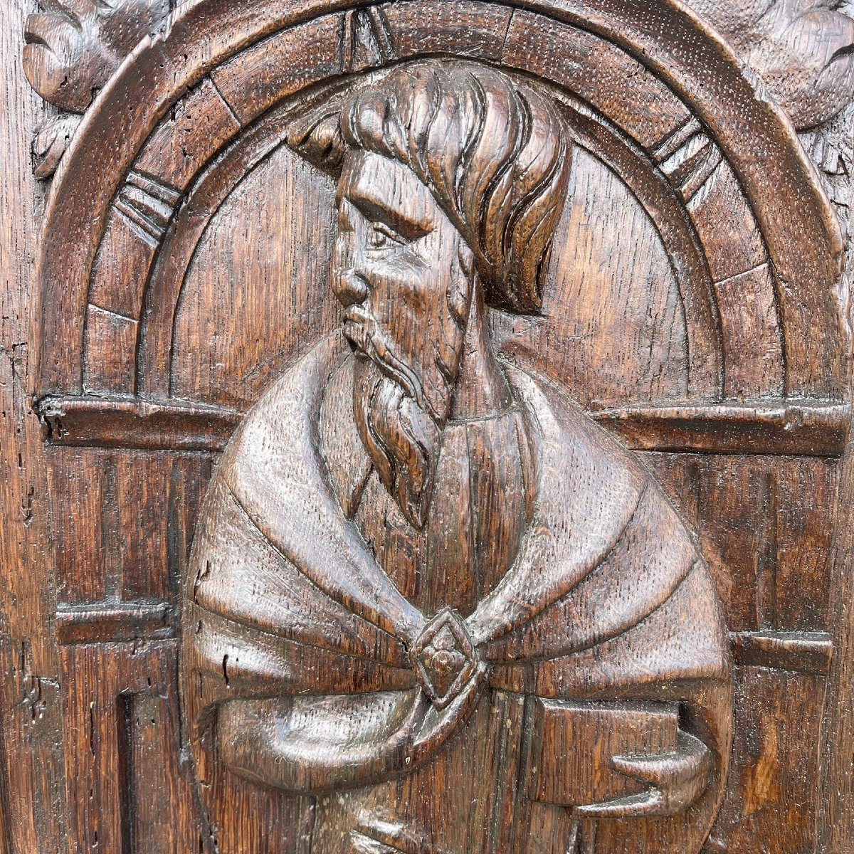 Carved Wooden Religious Panels—three Holy Apostles—19th Century-photo-5