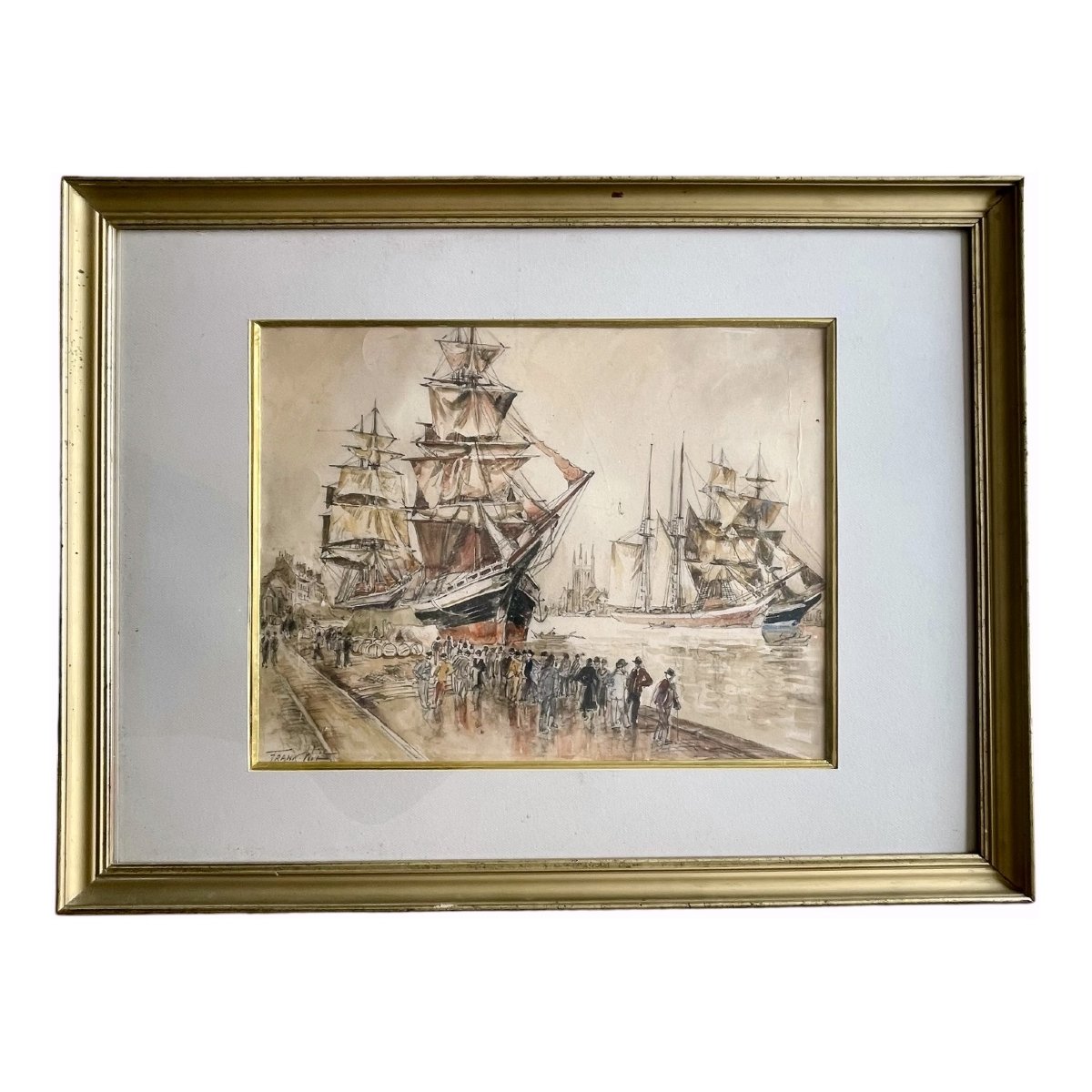 Frank Will - Le port de Fécamp aux grands voiliers - aquarelle 87 x 66 cm-photo-2