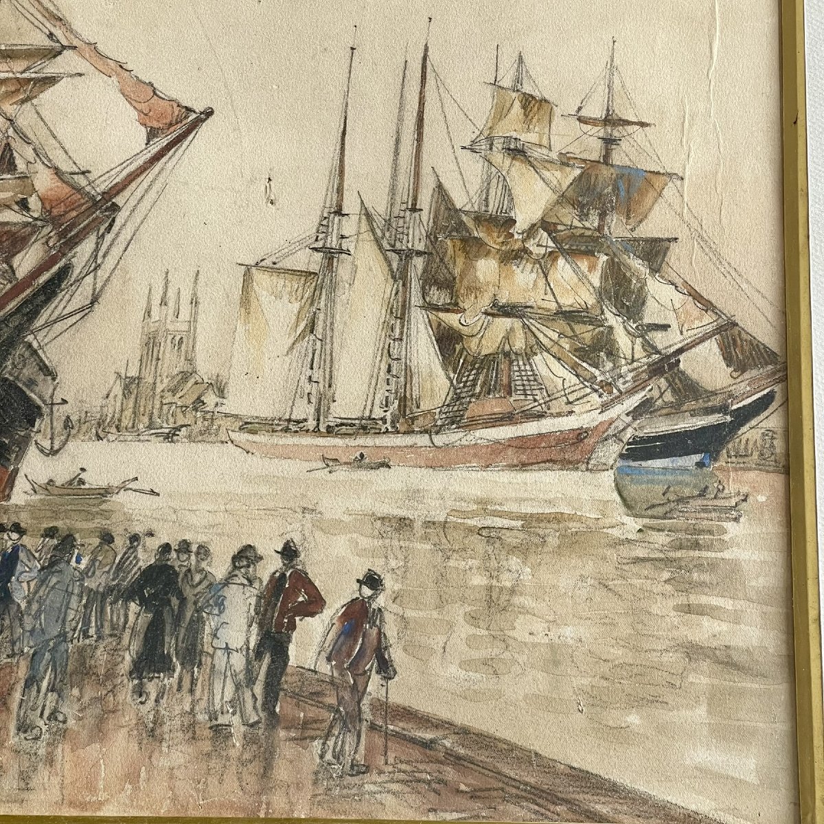 Frank Will - Le port de Fécamp aux grands voiliers - aquarelle 87 x 66 cm-photo-3