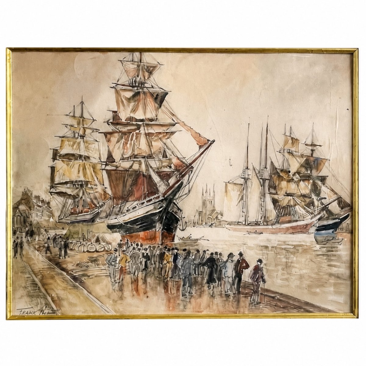 Frank Will - Le port de Fécamp aux grands voiliers - aquarelle 87 x 66 cm