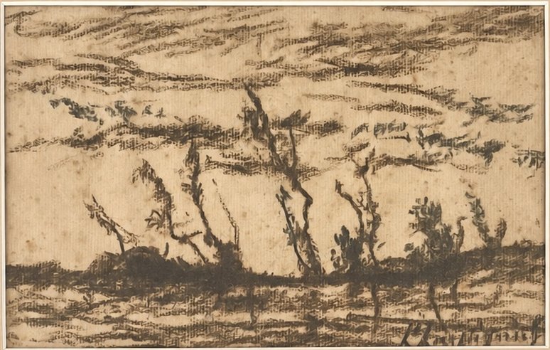 Henri Joseph Harpignies - Charcoal Landscape - From The Collection Of Ch. Richon-photo-3