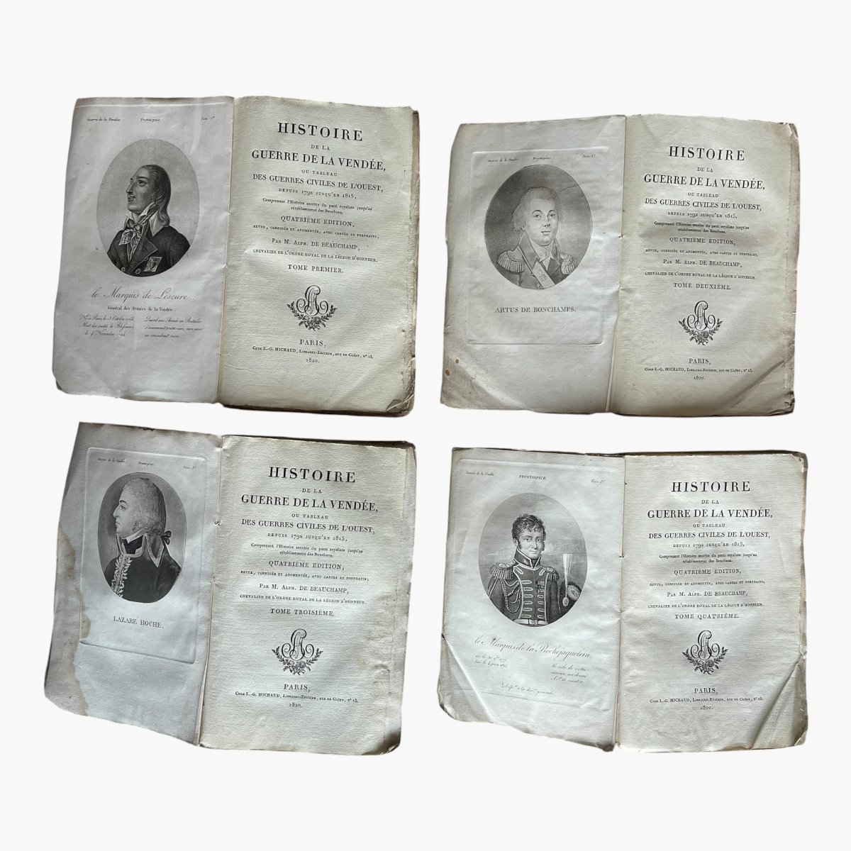 beauchamp - Histoire de la Vendée et des Chouans - 4 tomes 1820 - cartes et portraits