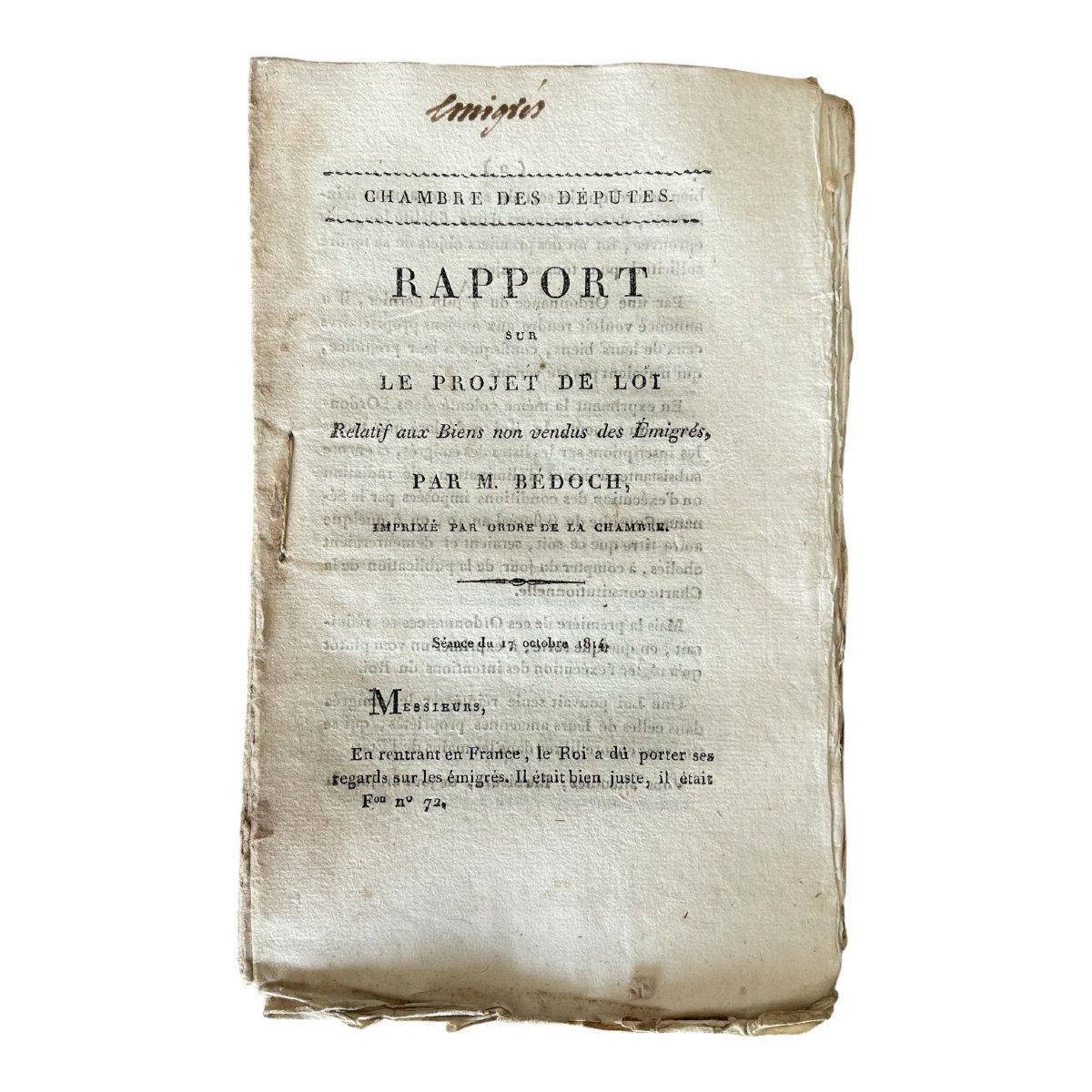 Restauration 1814- Ensemble de 34 brochures parlementaires sur les biens émigrés-photo-1