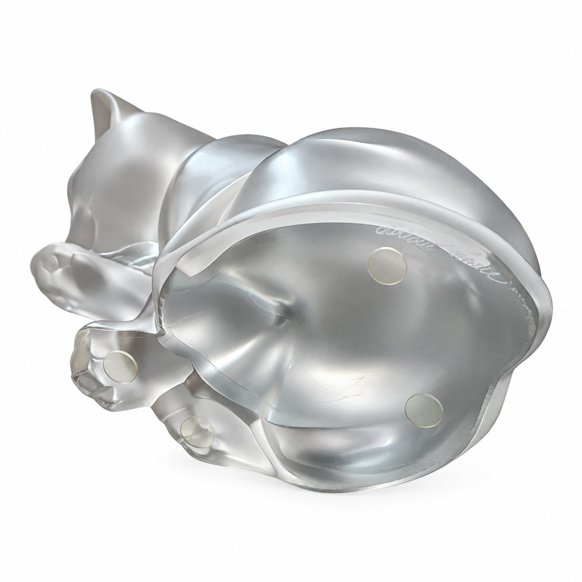 Lalique France - Cat Grooming Itself - Satin-finish Crystal - Created In 2002-photo-4