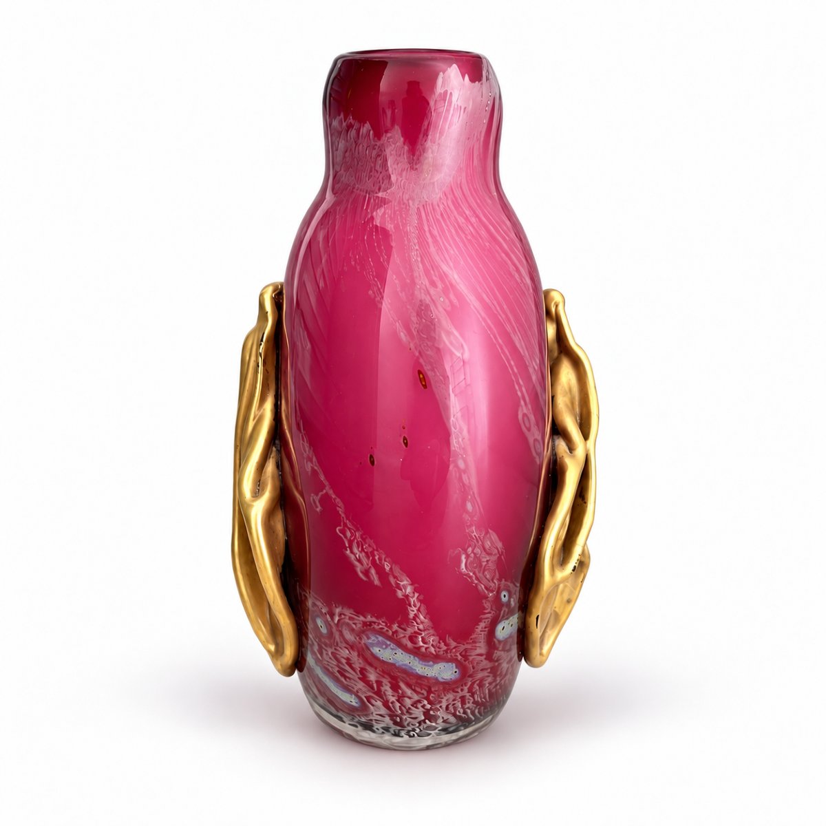 Louis Leloup - Pink Crystal Vase With Gold Accents - 1994-photo-2