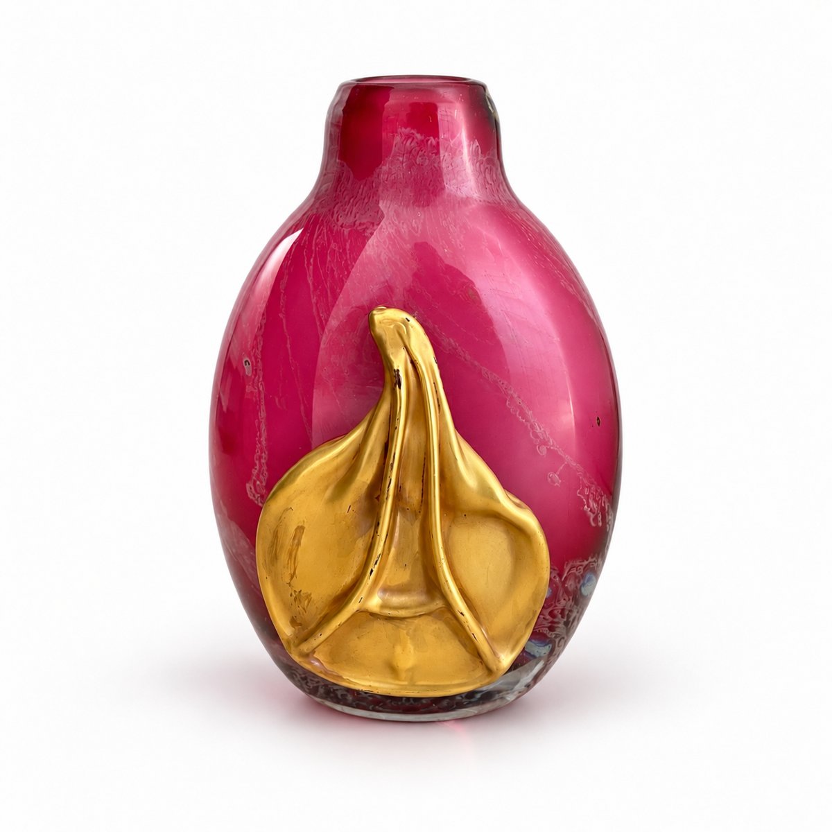 Louis Leloup - Pink Crystal Vase With Gold Accents - 1994-photo-3