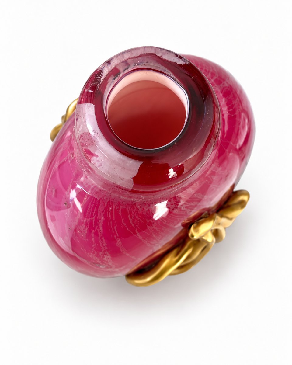 Louis Leloup - Pink Crystal Vase With Gold Accents - 1994-photo-1