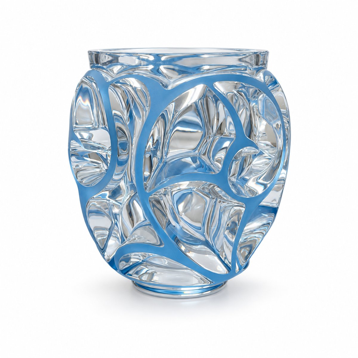 "tourbillons" Vase - Lalique France - Blue-patinated Crystal - Small Size-photo-2