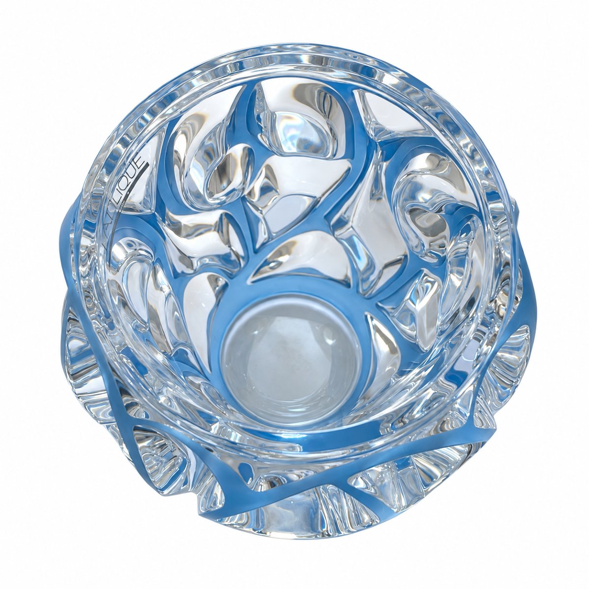"tourbillons" Vase - Lalique France - Blue-patinated Crystal - Small Size-photo-3