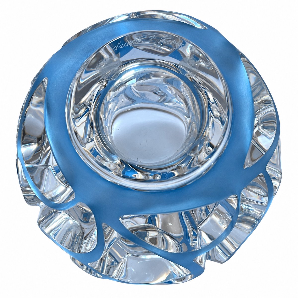 "tourbillons" Vase - Lalique France - Blue-patinated Crystal - Small Size-photo-4