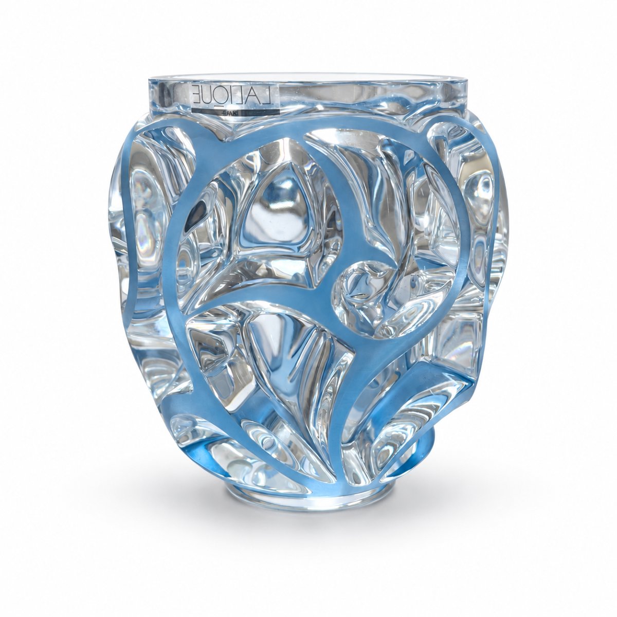"tourbillons" Vase - Lalique France - Blue-patinated Crystal - Small Size