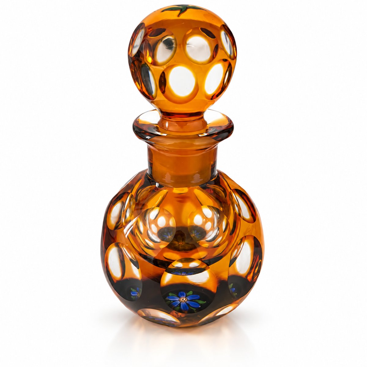Amber Overlay Glass Perfume Bottle—floral Design—perthshire Paperweights, Scotland, 20th Century -photo-2