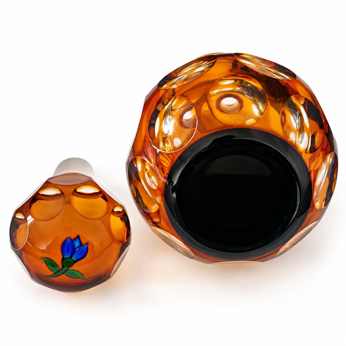 Amber Overlay Glass Perfume Bottle—floral Design—perthshire Paperweights, Scotland, 20th Century -photo-2