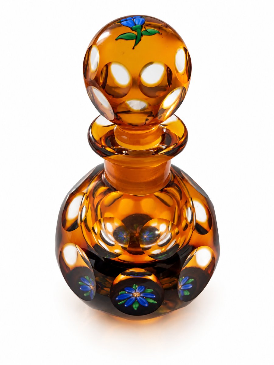 Amber Overlay Glass Perfume Bottle—floral Design—perthshire Paperweights, Scotland, 20th Century 