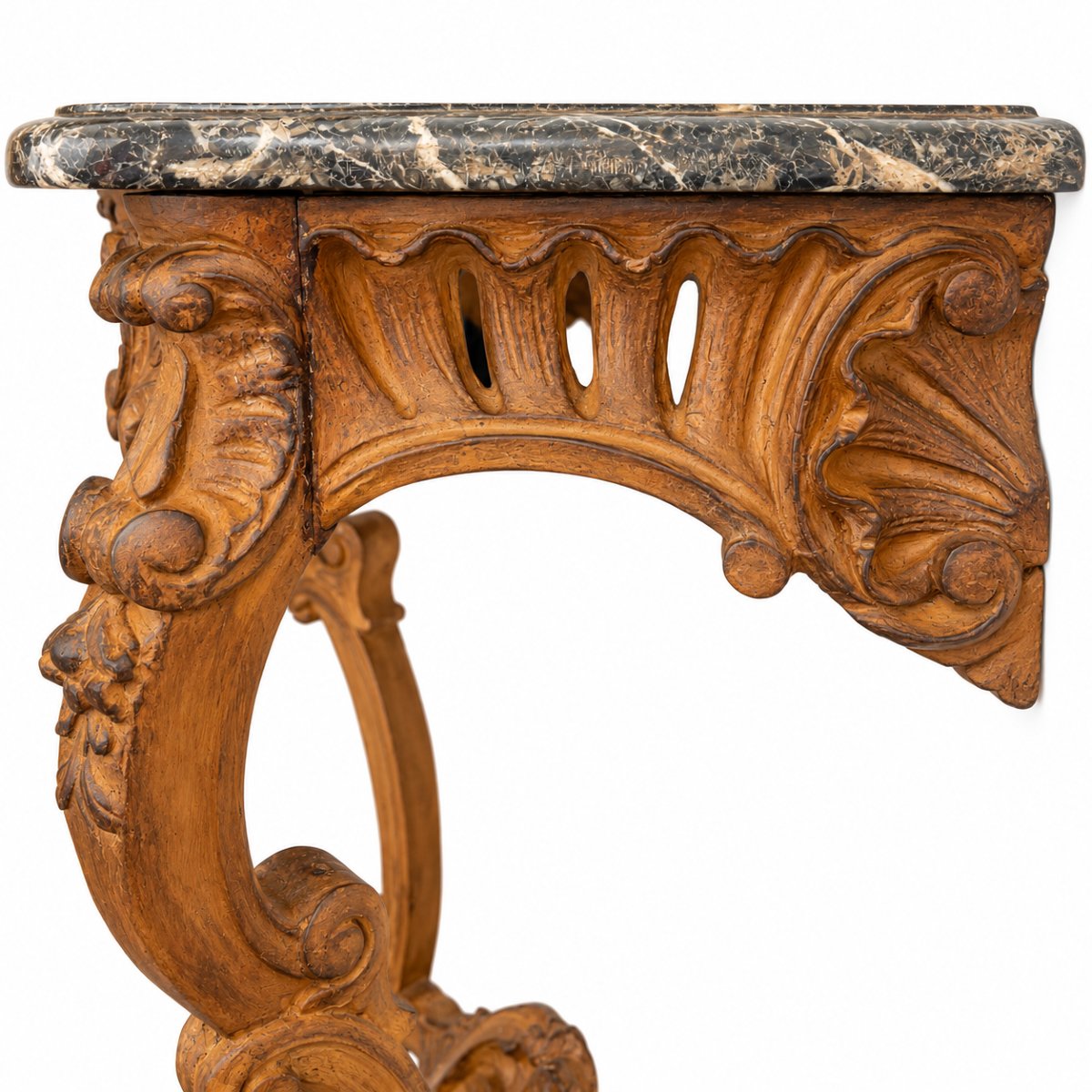 19th-century Louis XV-style Wall Console In Carved Wood—18th-century Marble-photo-2