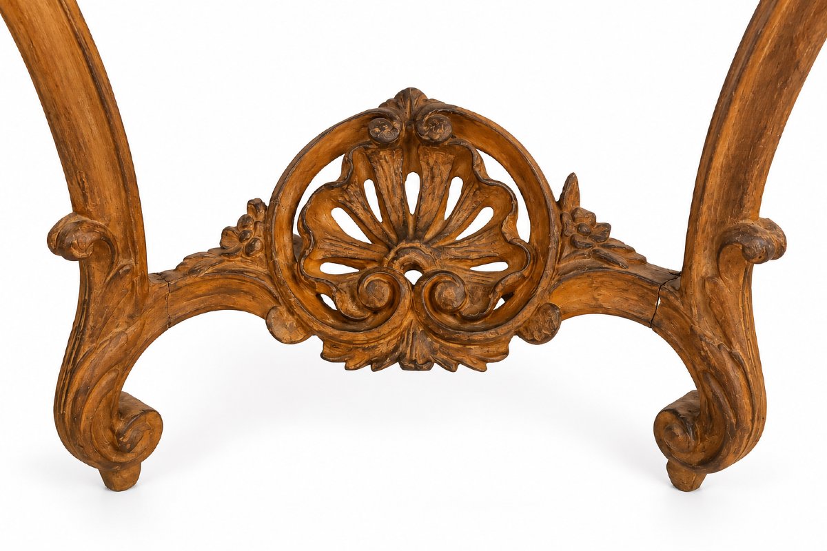 19th-century Louis XV-style Wall Console In Carved Wood—18th-century Marble-photo-3