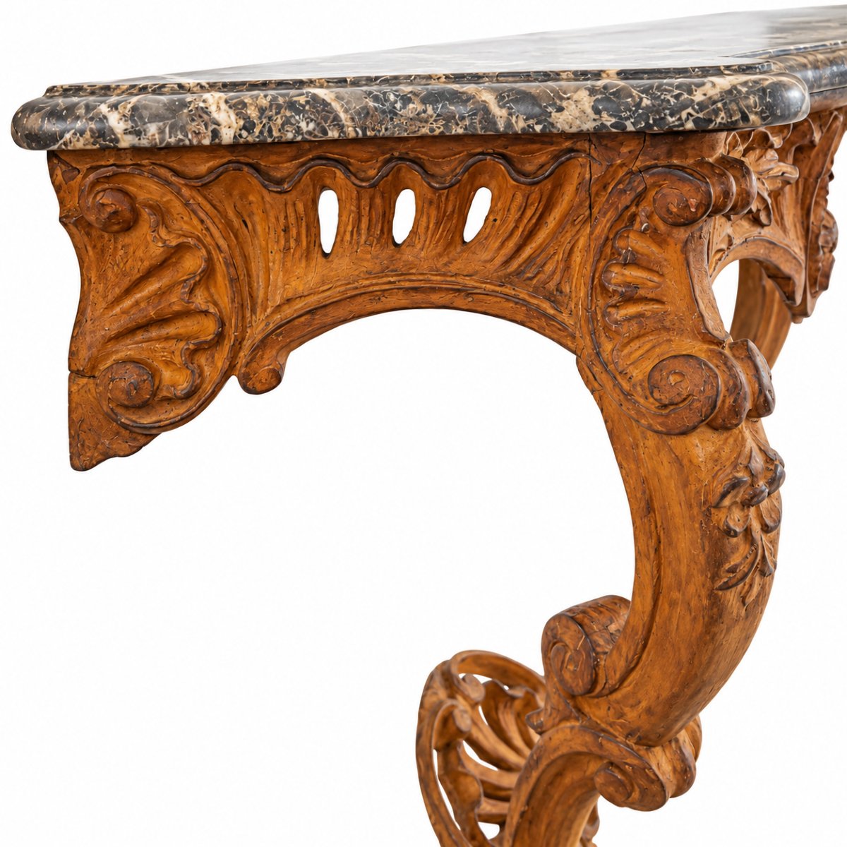 19th-century Louis XV-style Wall Console In Carved Wood—18th-century Marble-photo-4
