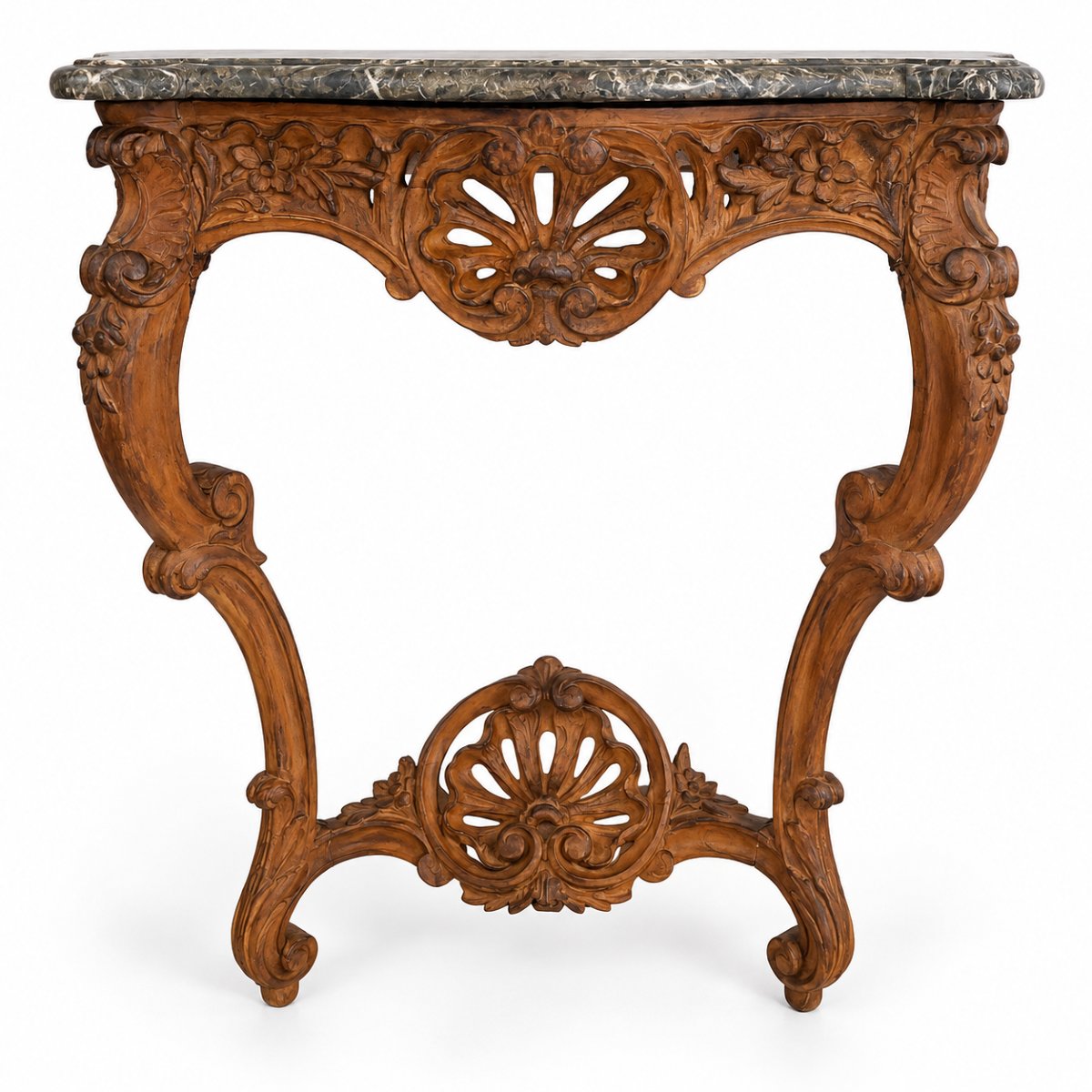 19th-century Louis XV-style Wall Console In Carved Wood—18th-century Marble