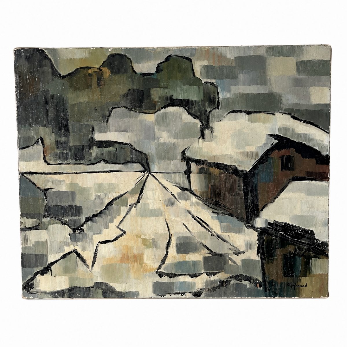 Winter Landscape With Post-cubist Influences - Oil On Canvas - 1973