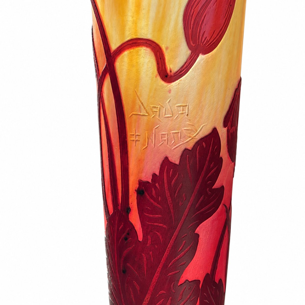 Daum Nancy - Large Trumpet-shaped Vase With Poppy Design - Art Nouveau-photo-1