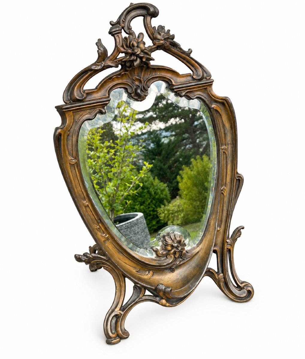 Miroir de table en métal patiné à décor de rocaille - vers 1900-photo-2