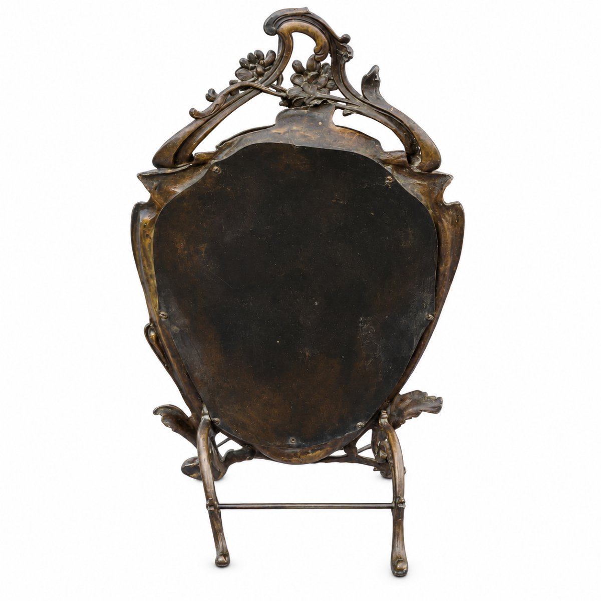 Miroir de table en métal patiné à décor de rocaille - vers 1900-photo-1