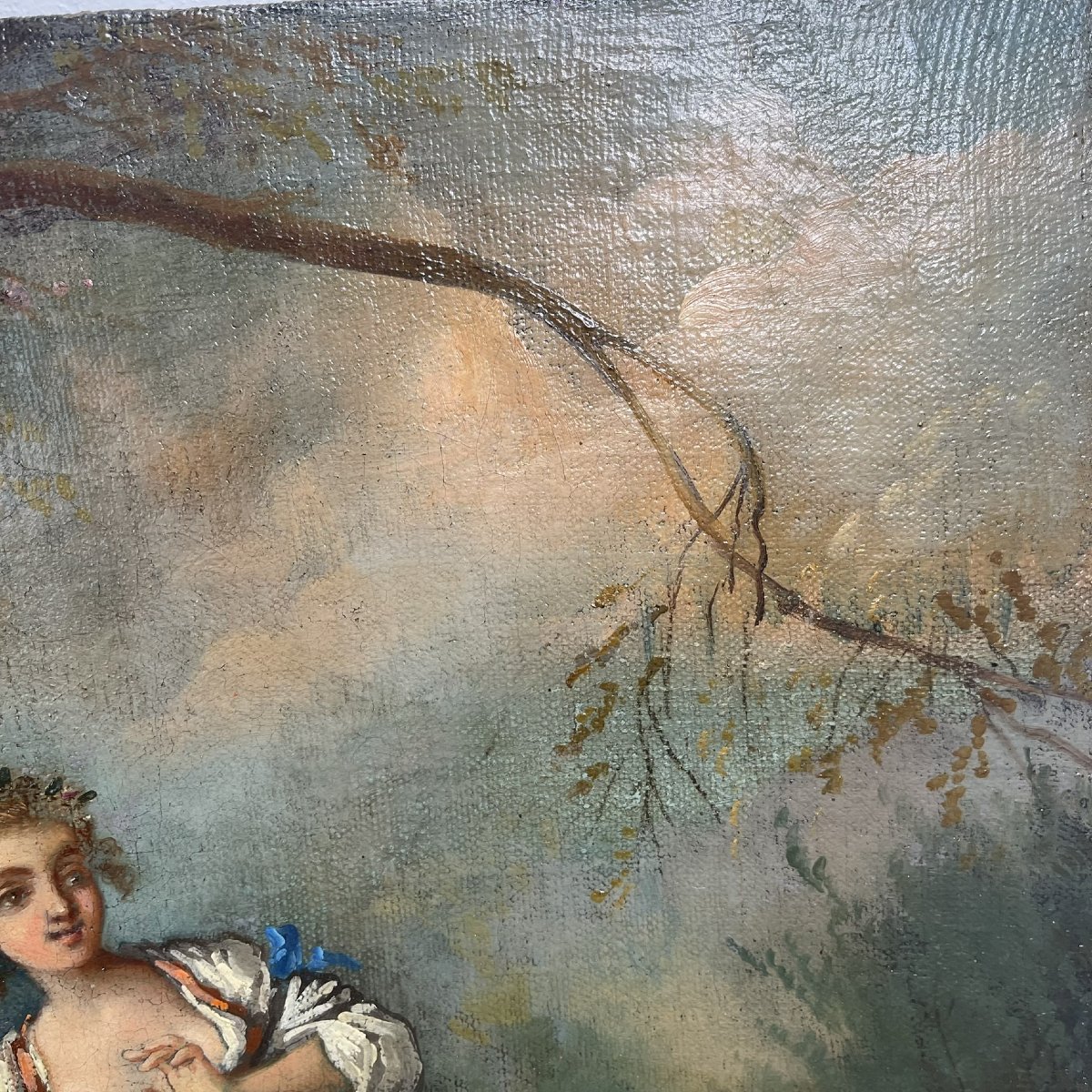 Young Woman With Roses - Oil On Canvas - Monogram Fb 1759 - 18th Century-photo-2