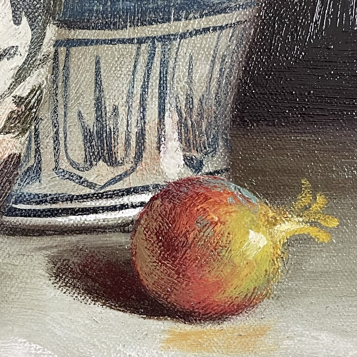 Nicolas Moreau - Still Life With Ceramics And Pomegranates - Oil On Canvas-photo-2